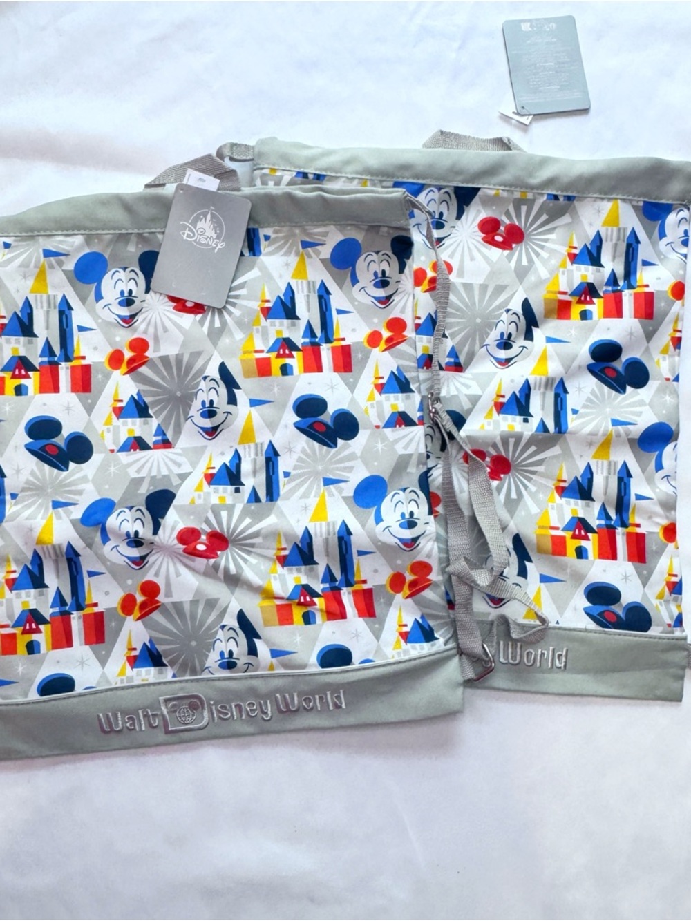 2 Disney World Mickey castle print gray drawstring backpack travel park bag